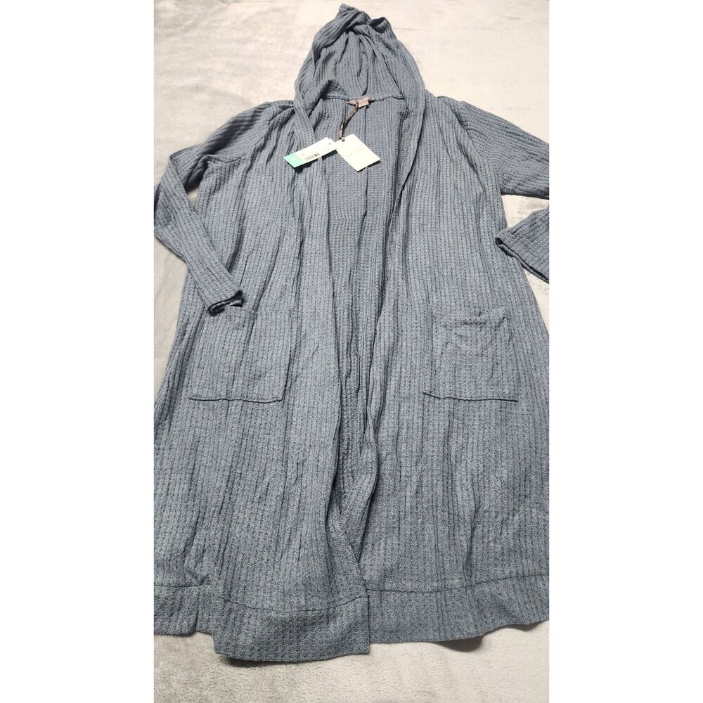 Awhile Women's 2X Blue Haydee Recycle Brushed Waffle‎ Collection Hooded Sweater